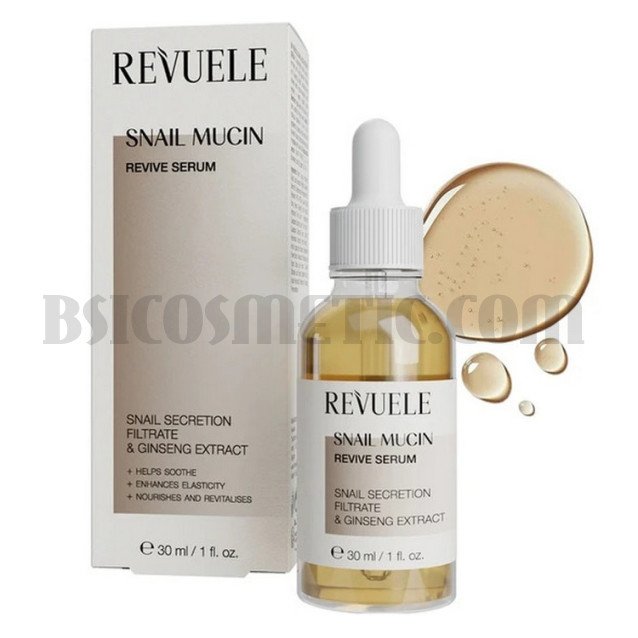 Revuele Snail Mucin Хидратиращ серум за лице с охлювен екстракт,женшен и хиалурон