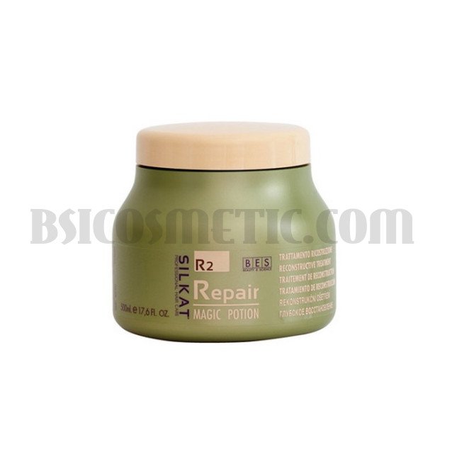 Възстановяваща маска за увредена коса с кератин и макадамия BES Silkat Repair R2 Magic Potion
