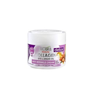 Victoria Beauty DETOX COLLAGEN Дневен и нощен крем за лице против бръчки с Q10 и масло от арган 40-55г Victoria Beauty DETOX COLLAGEN Дневен и нощен крем за лице против бръчки с Q10 и масло от арган 40-55г
