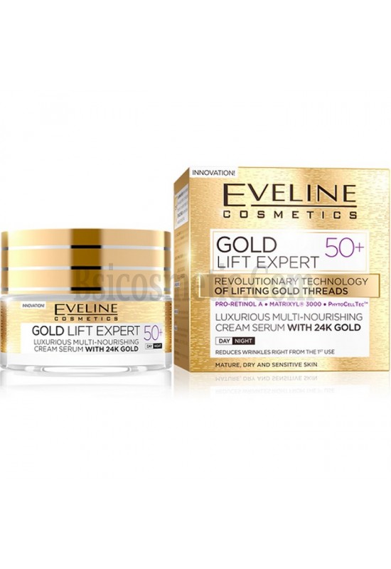 Eveline Gold Lift Expert 50+  ПОДХРАНВАЩ ДНЕВЕН/НОЩЕН КРЕМ-СЕРУМ